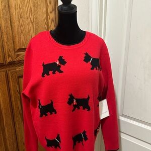 New Calligraphie womens Red Scottie Pattern Sweater xl